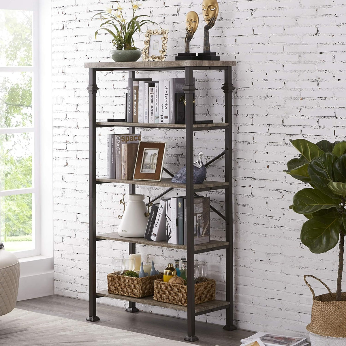 6-Tier Grey Oak Bookshelf P4002
