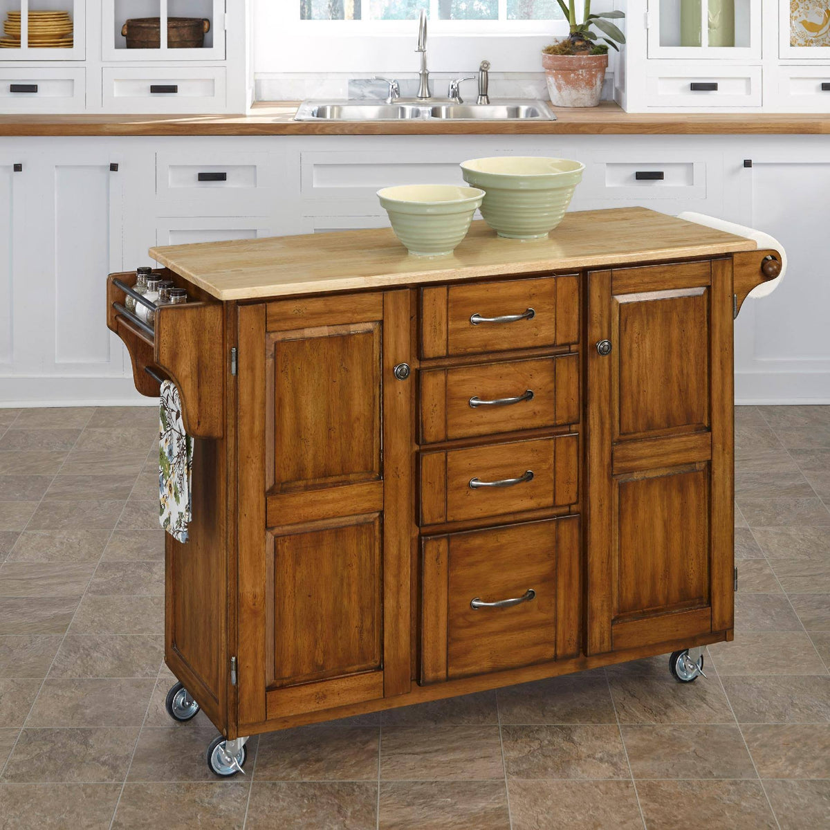 Warm Oak Cart with Wood Top S656