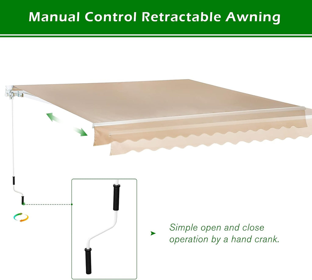 8.2'×6.5' Retractable Patio Awning with Manual Crank Handle, Beige H586