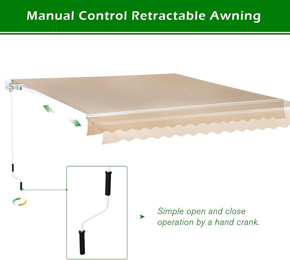 8.2'×6.5' Retractable Patio Awning with Manual Crank Handle, Beige H586