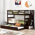 Espresso Twin Over Twin Wood Bunk Bed with Trundle and Storage N708