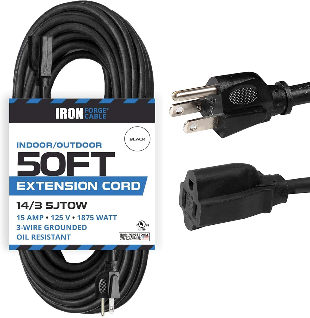 Black Oil Resistant 25 Ft Extension Cord 14/3 SJTOW Pack of 2 E774