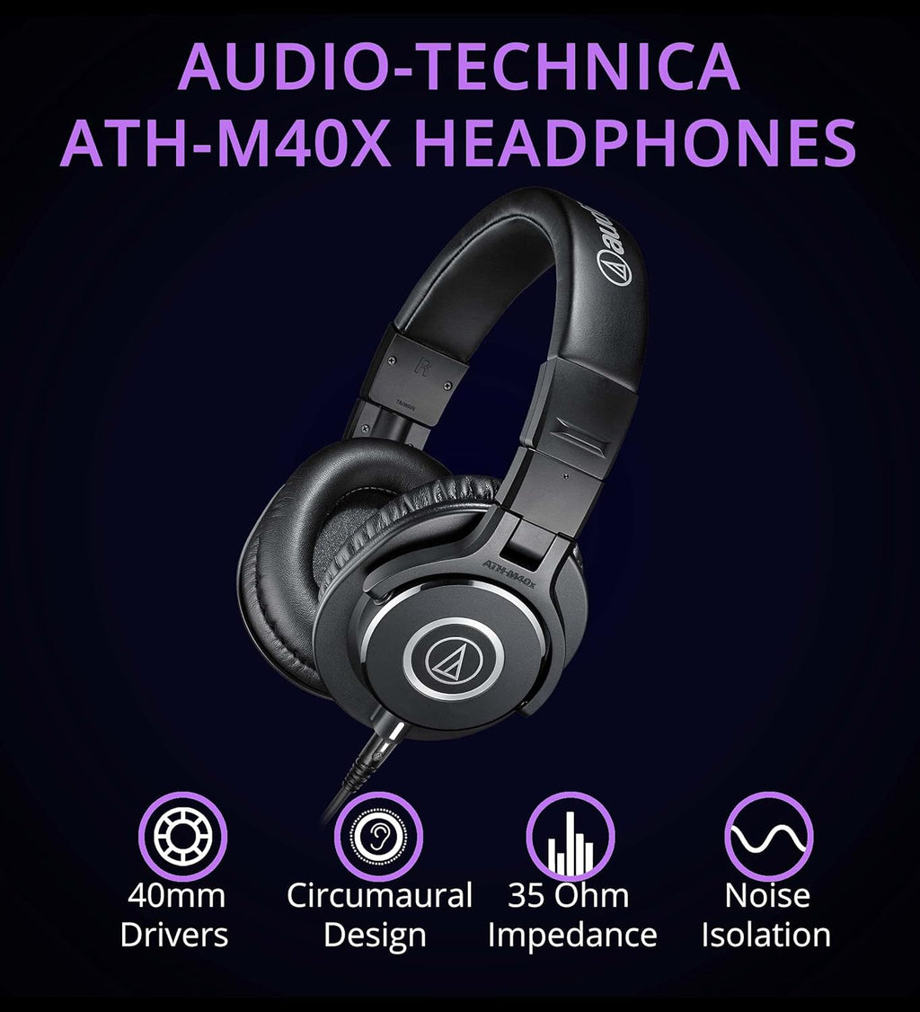 Studio Monitor Headphones with Headphone Hook, Y Splitter Cable, and 2-Pack of Replacement Earpads N17091