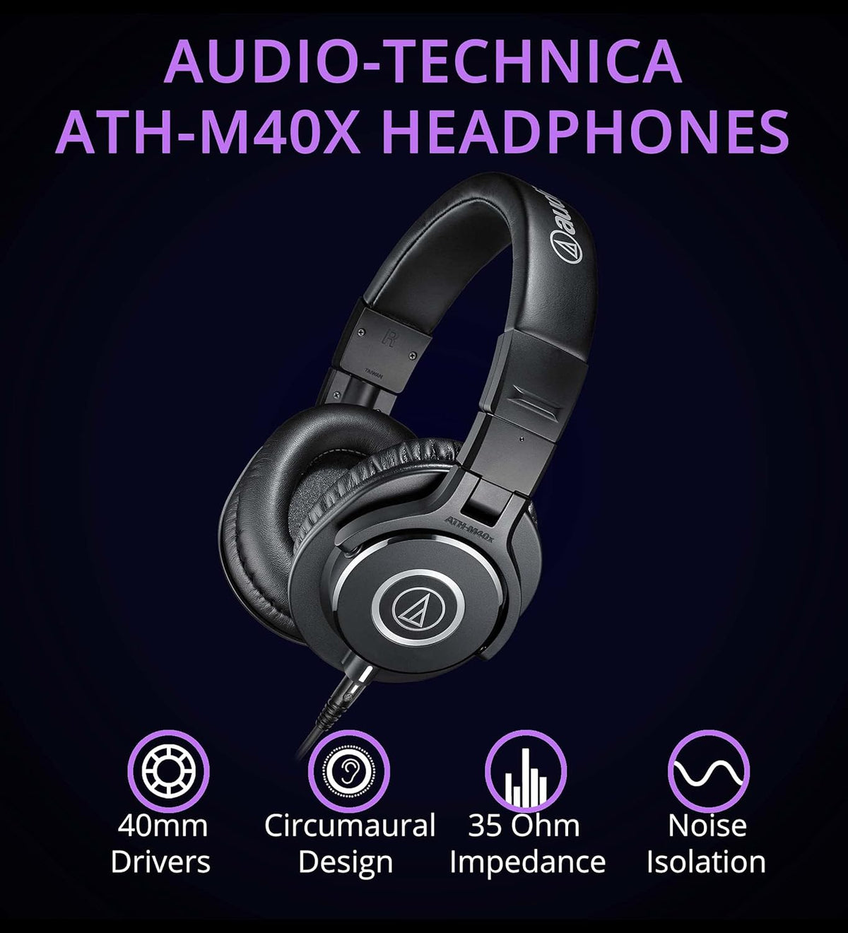 Studio Monitor Headphones with Headphone Hook, Y Splitter Cable, and 2-Pack of Replacement Earpads N17091
