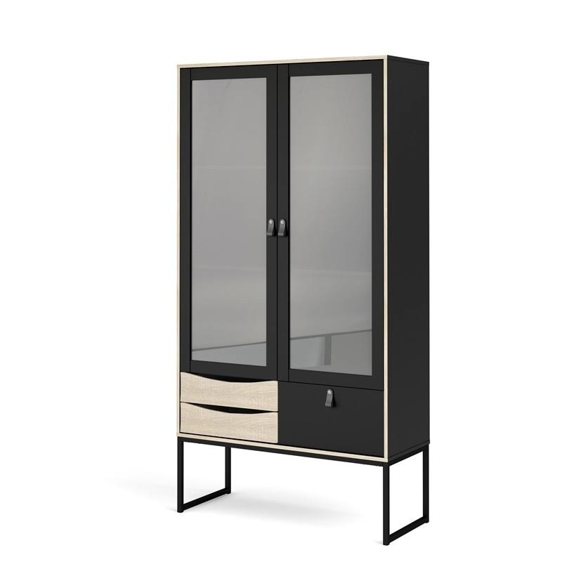 Black 2 Glass Door Cabinet with 3 Drawers H147697