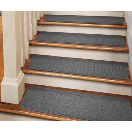Set of 12 Gray Adhesive Carpet Stair Treads O92908