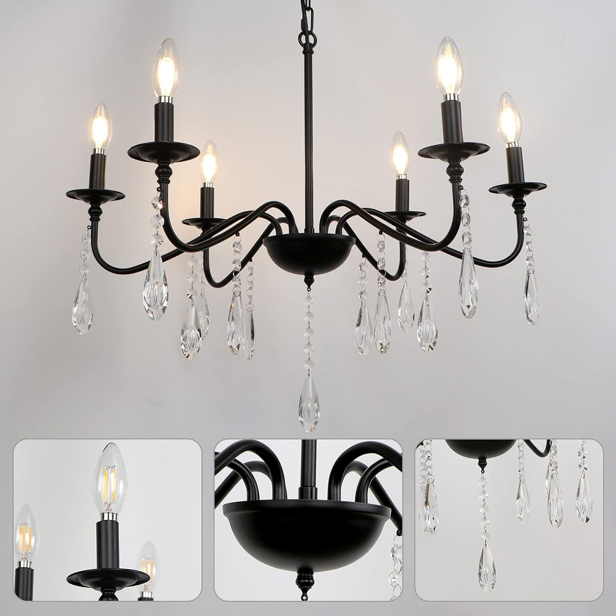 6 Lights Black Crystal Chandelier Q4303