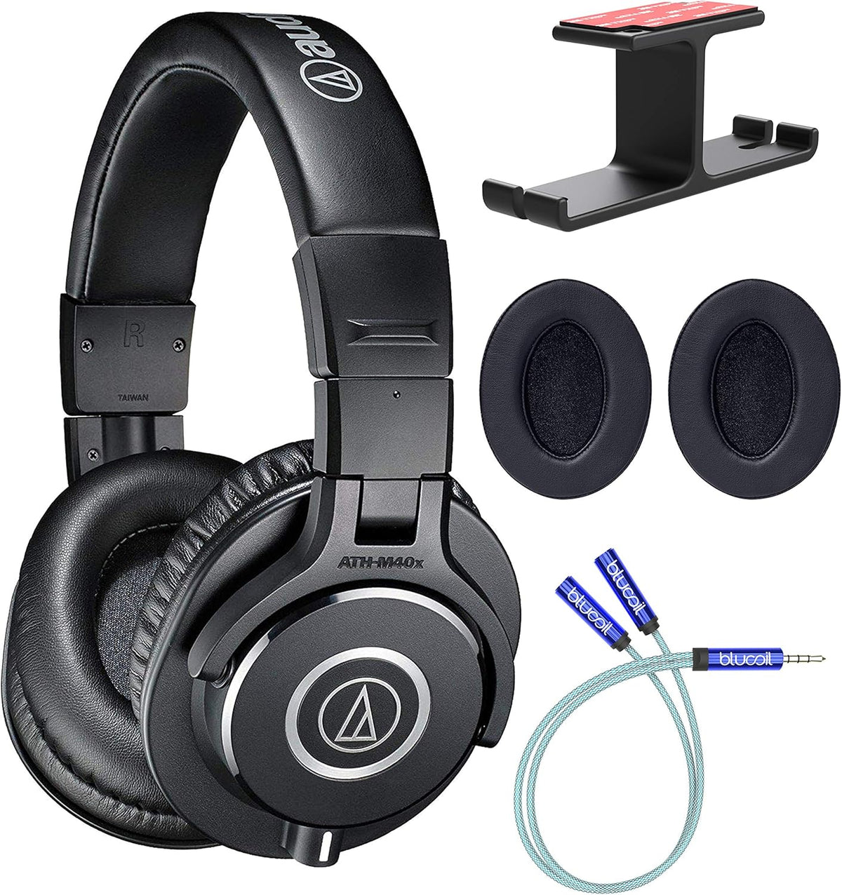 Studio Monitor Headphones with Headphone Hook, Y Splitter Cable, and 2-Pack of Replacement Earpads N17091