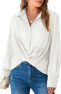 Silk Button Down Shirts Long Sleeve Twist Front Satin Blouse Tops P440