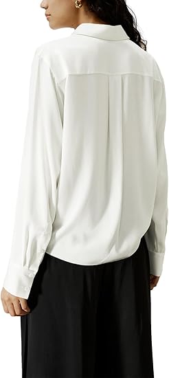 Silk Button Down Shirts Long Sleeve Twist Front Satin Blouse Tops P440