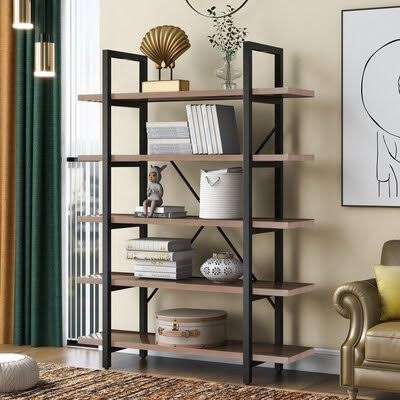 Metal Etagere Bookcase 63 H x 47 W x 13 D Brown Black L6900