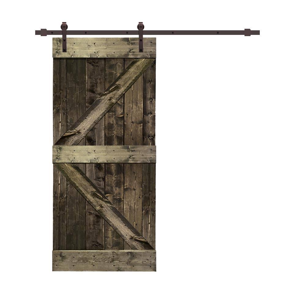 Stained Wood Sliding Barn Door with Hardware Kit C550736