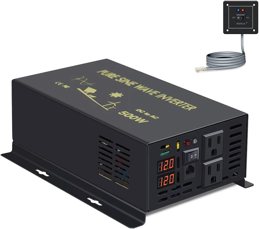 Pure Sine Wave 500W Power Inverter 12V to 110V AC Converter with Remote Controller T41201