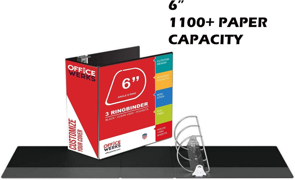 4 Pack 6 Inch D Ring Binder with Pockets Black U87820