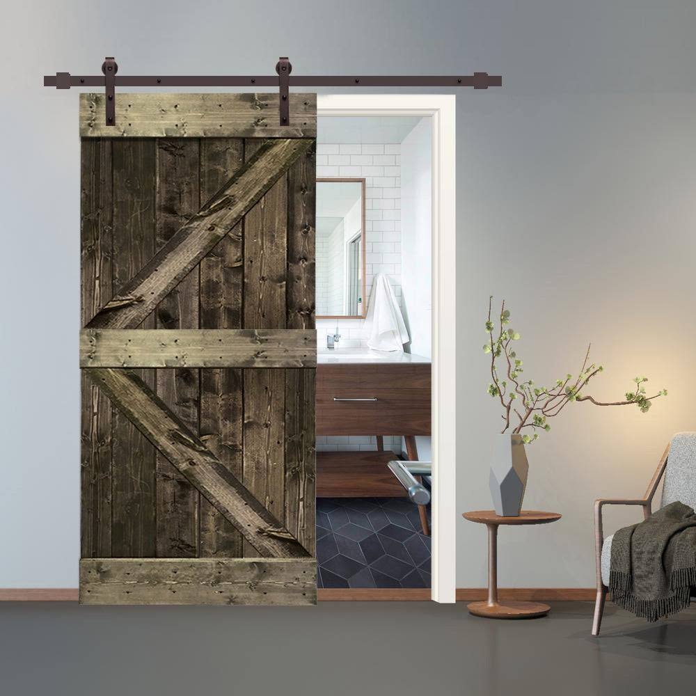 Stained Wood Sliding Barn Door with Hardware Kit C550736