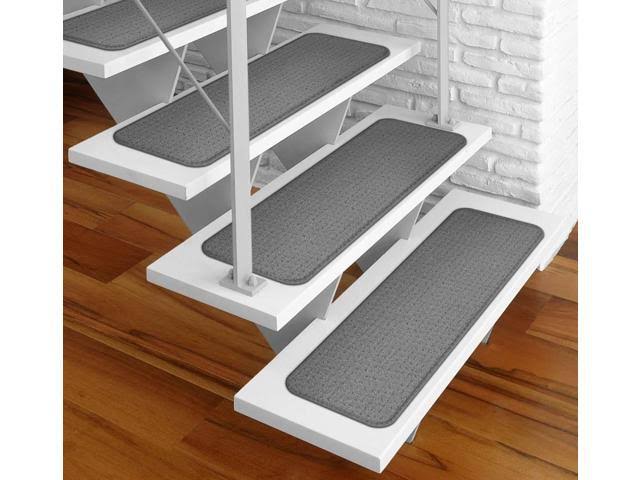 Set of 12 Gray Adhesive Carpet Stair Treads O92908