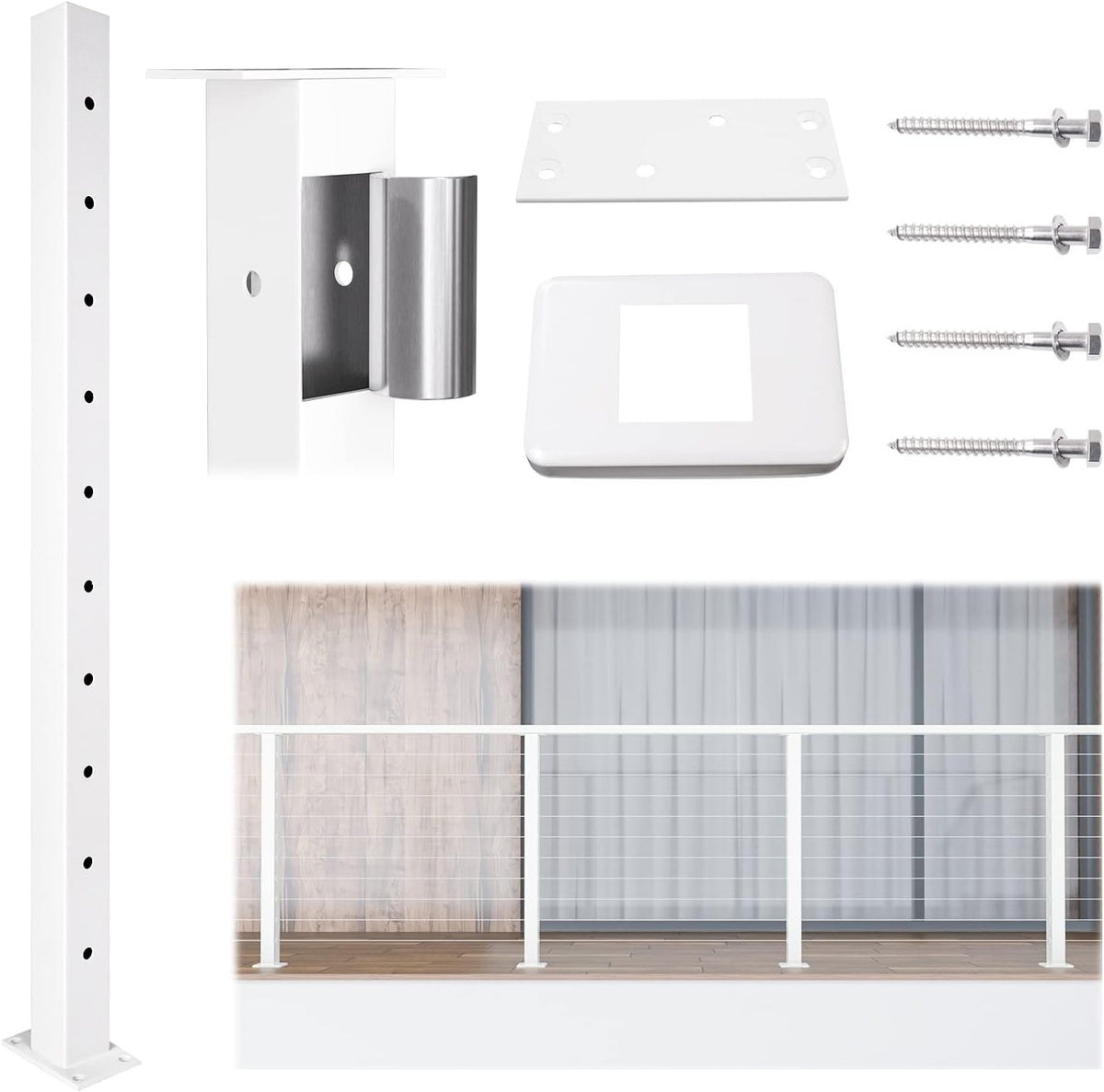White Stainless Steel Cable Railing Post Y5763