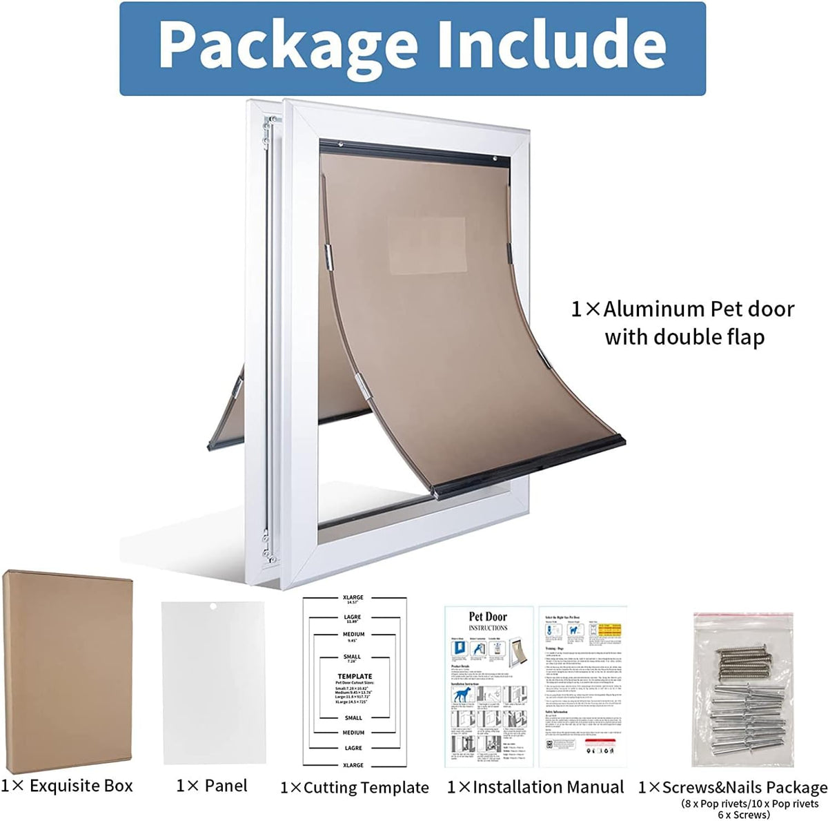 Large Dog Door with Magnetic Double Flaps and Aluminum Frame P898409