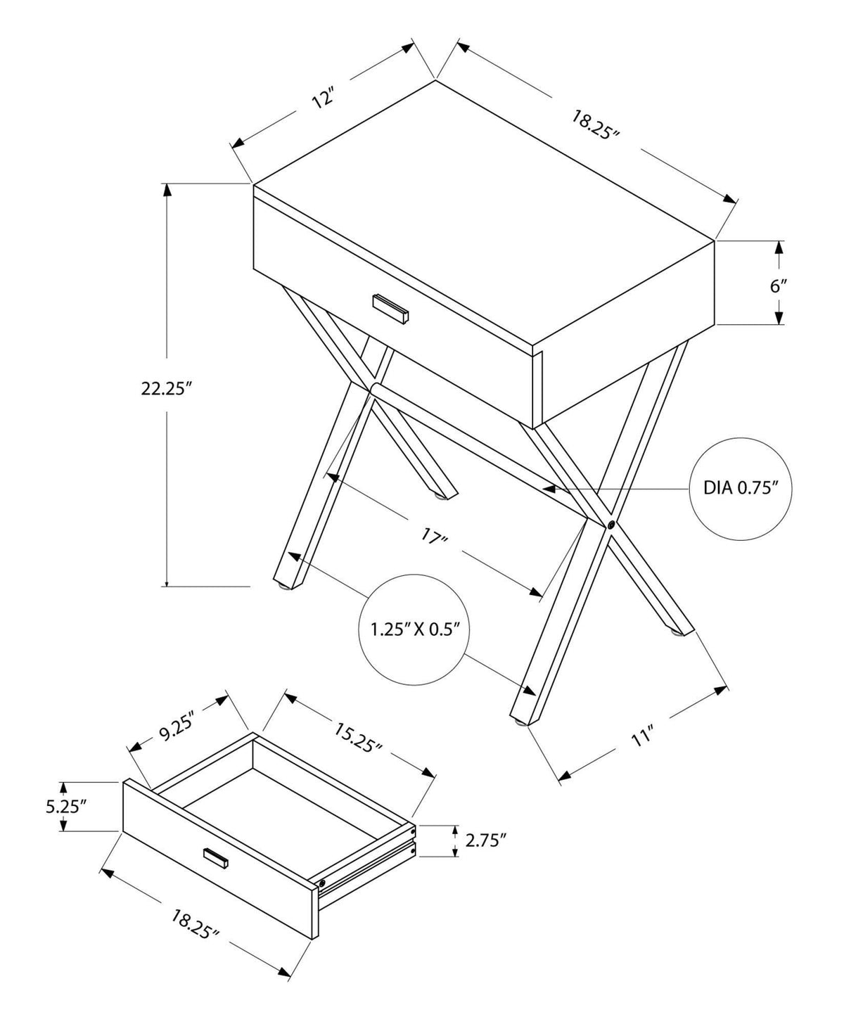Cappuccino Chrome Metal Night Stand Accent Table W526