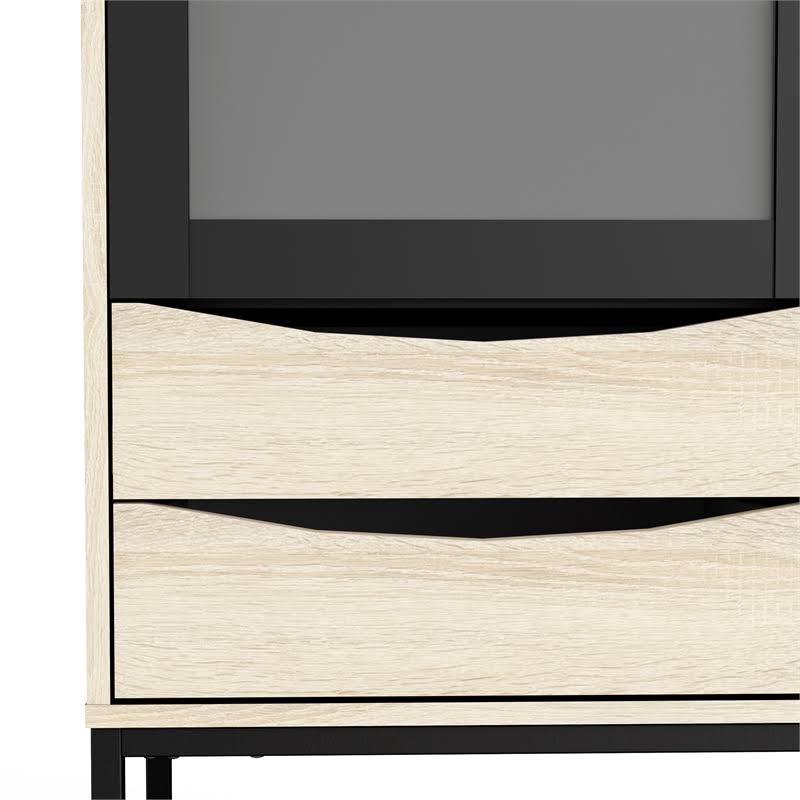 Black 2 Glass Door Cabinet with 3 Drawers H147697
