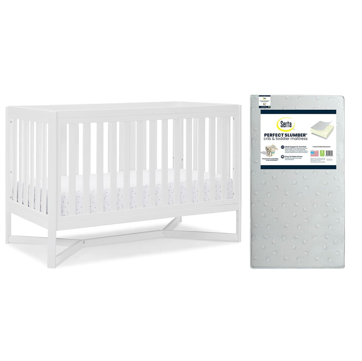 4-in-1 Convertible Crib and Dual Sided Crib & Toddler Mattress F47827