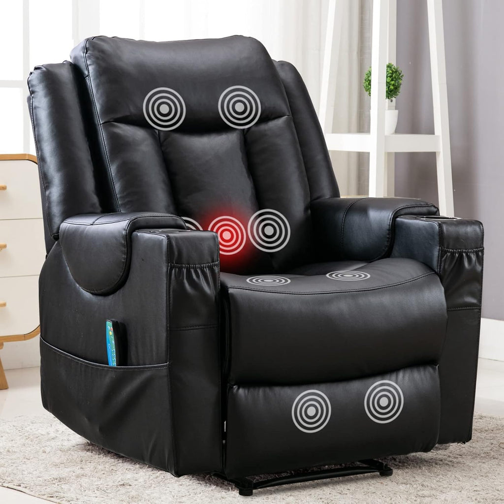Black Faux Leather Manual Recliner Chair with Heat and Vibration P5599