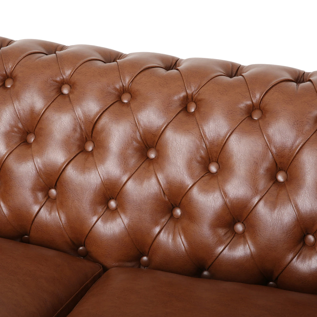 Cognac Brown Faux Leather Loveseat W836468