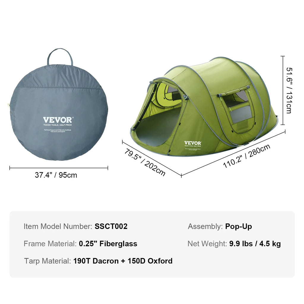 Camping Tent 9.2 x 6.6 x 4.3 ft 4 Person Waterproof Lightweight A446