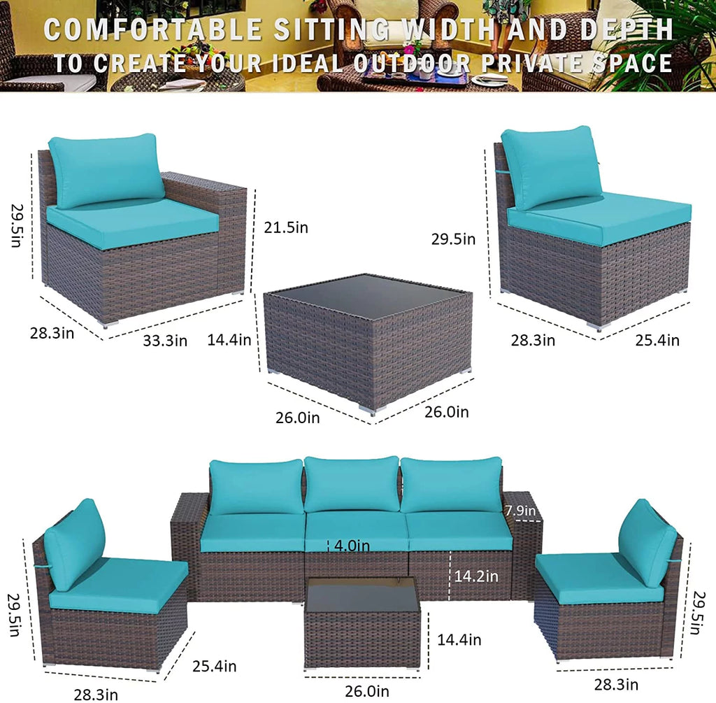 6 Pieces PE Rattan Wicker Patio Sofa Set with Cushions & Coffee Table A52172