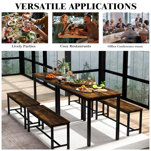 3-Piece Grey Dining Table Set with 2 Benches F180545