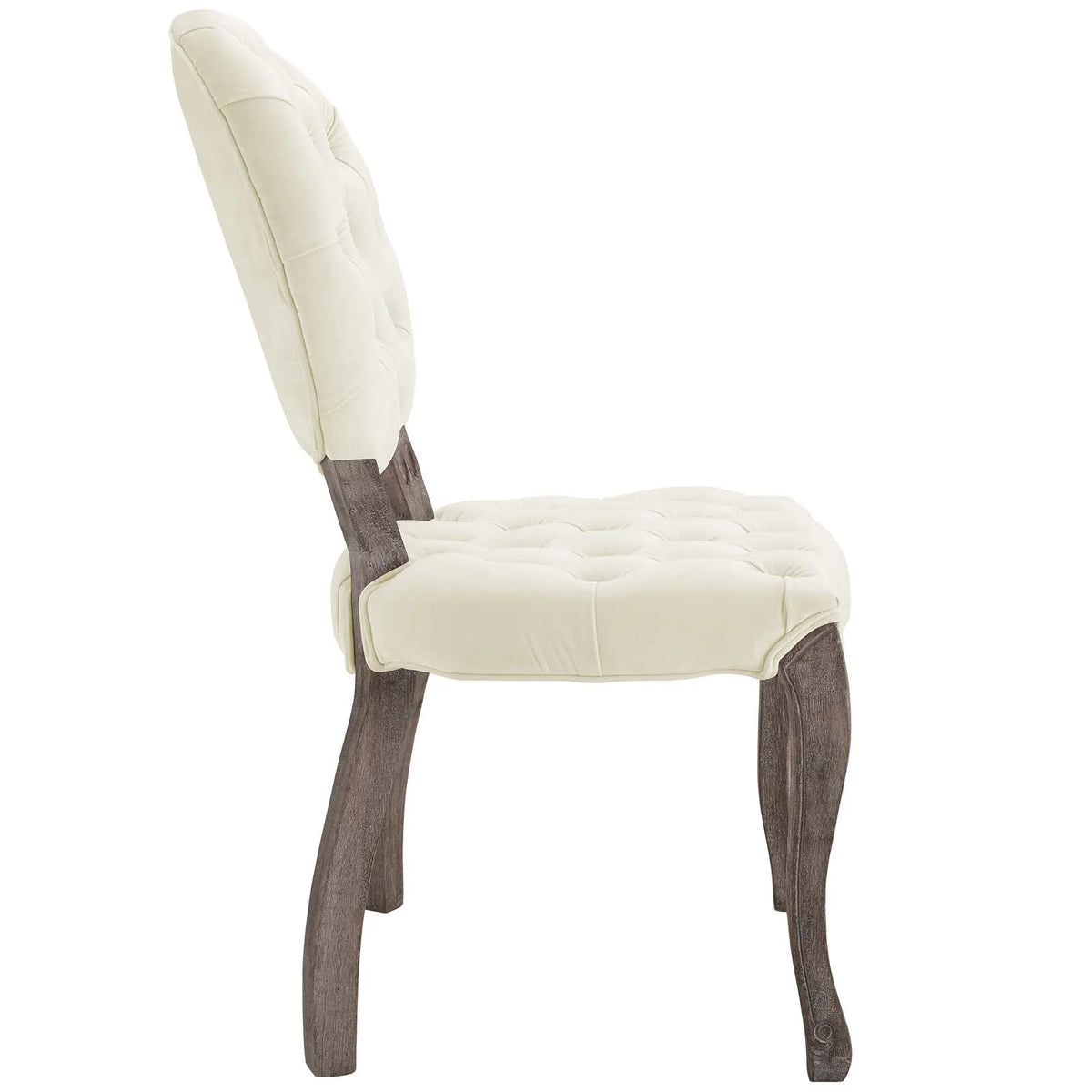 French Vintage Velvet Side Chair in Ivory I734