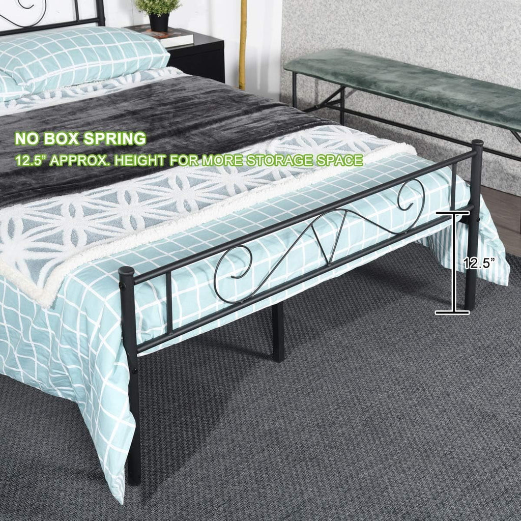 Queen Size Metal Platform Bed Frame with Headboard D93964