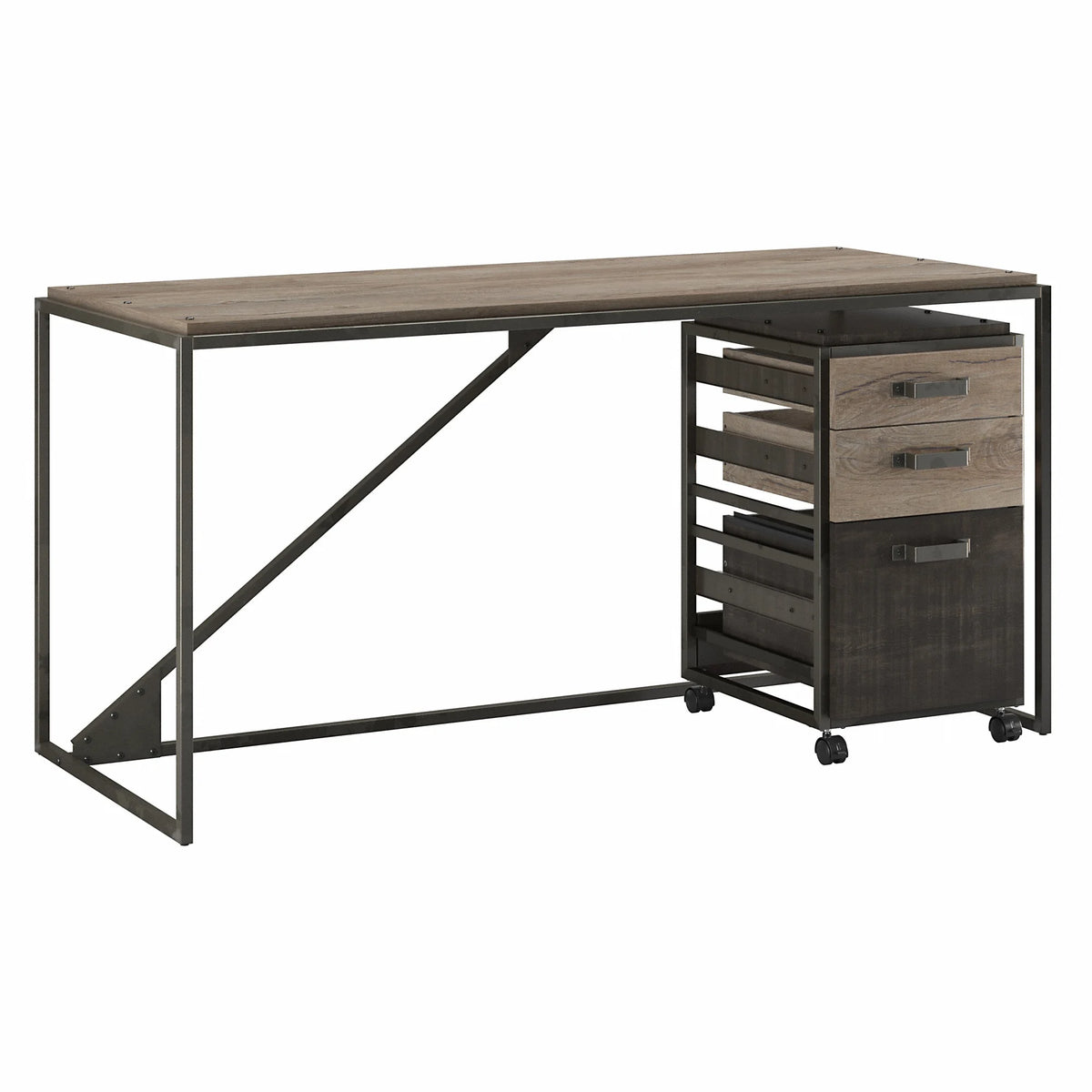 62" Industrial Writing Desk with Mobile File Cabinet R78440