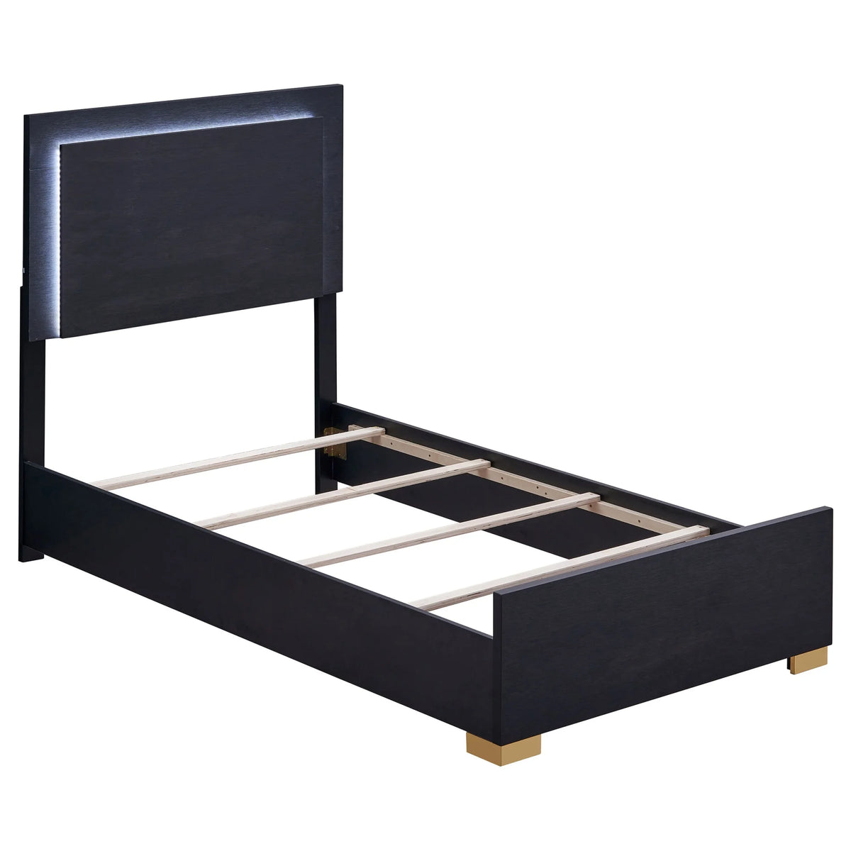 Black Gold Wood Eastern King Bed with LED Lighting S325160