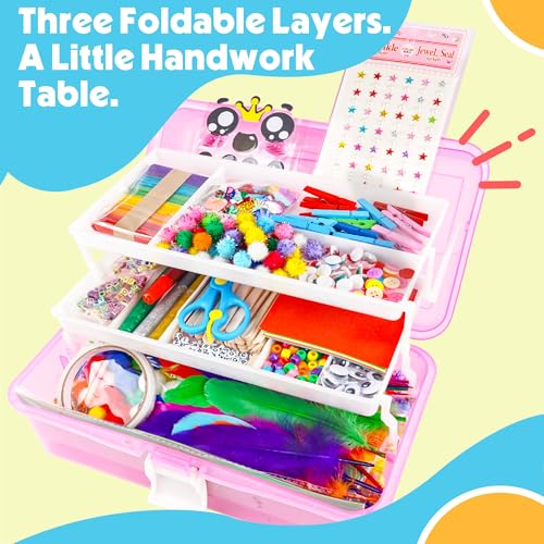 1100+ PCS Toddler DIY Craft Art Supply Set with 3 Layered Folding Storage Box N5705