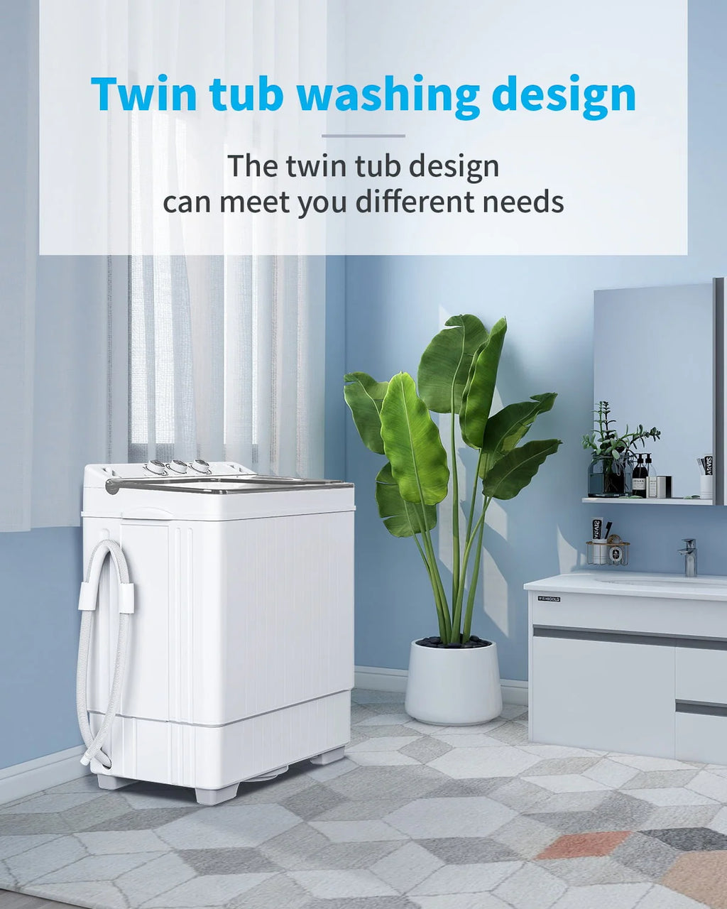 Portable 26lbs Twin Tub Compact Semi-automatic Washing Machine T8930