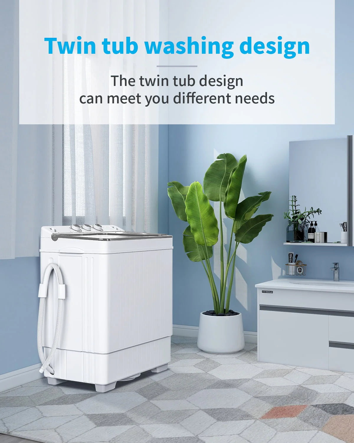 Portable 26lbs Twin Tub Compact Semi-automatic Washing Machine T8930