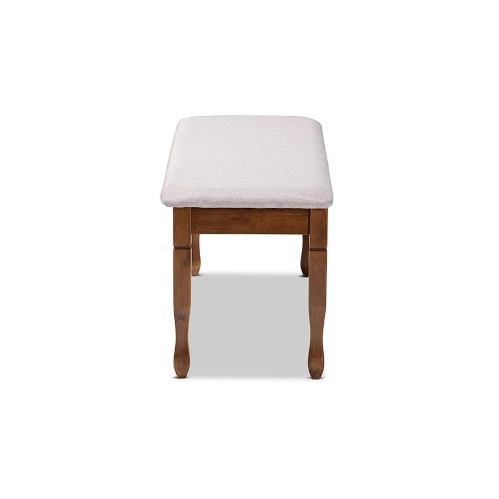 Grey Fabric Upholstered Walnut Brown Wood Dining Bench C5021