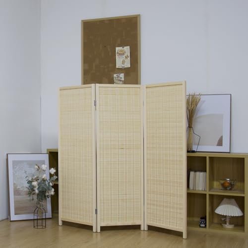 Beige 3.95 FT Tall Bamboo Folding Room Divider D4519