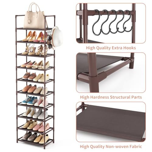 10 Tiers Tall Shoe Rack 20-25 Pairs Narrow Shoe Shelf Black G13833