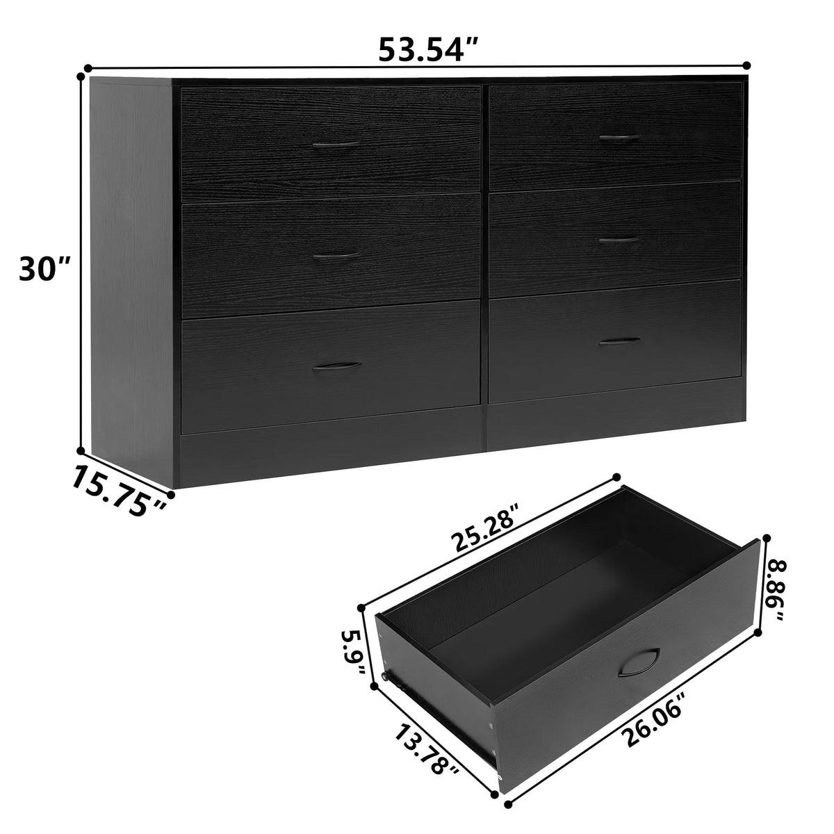 Black 6 Drawer Dresser F5101