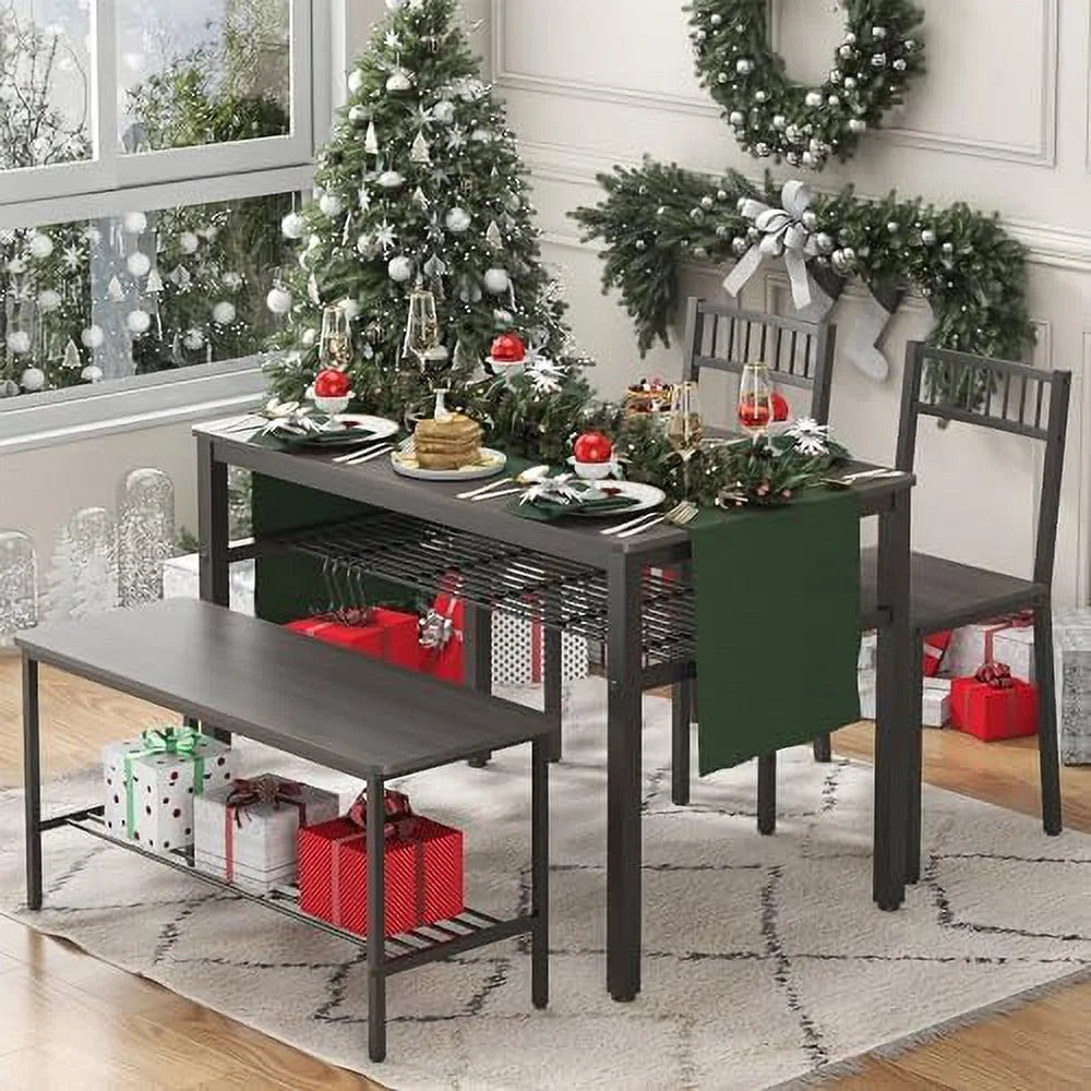 Dining Table Set for 4 with 2 Chairs 1 Bench Rustic Brown M203
