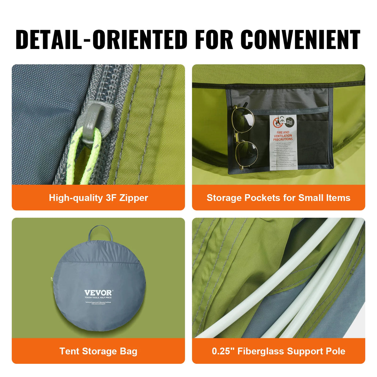 Camping Tent 9.2 x 6.6 x 4.3 ft 4 Person Waterproof Lightweight A446