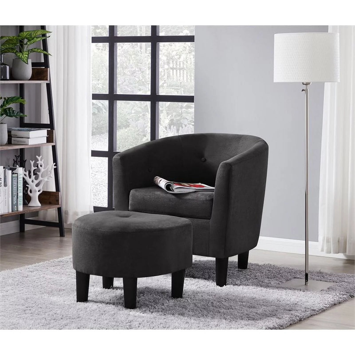 Dark Gray Polyester Fabric Accent Chair with Ottoman V244