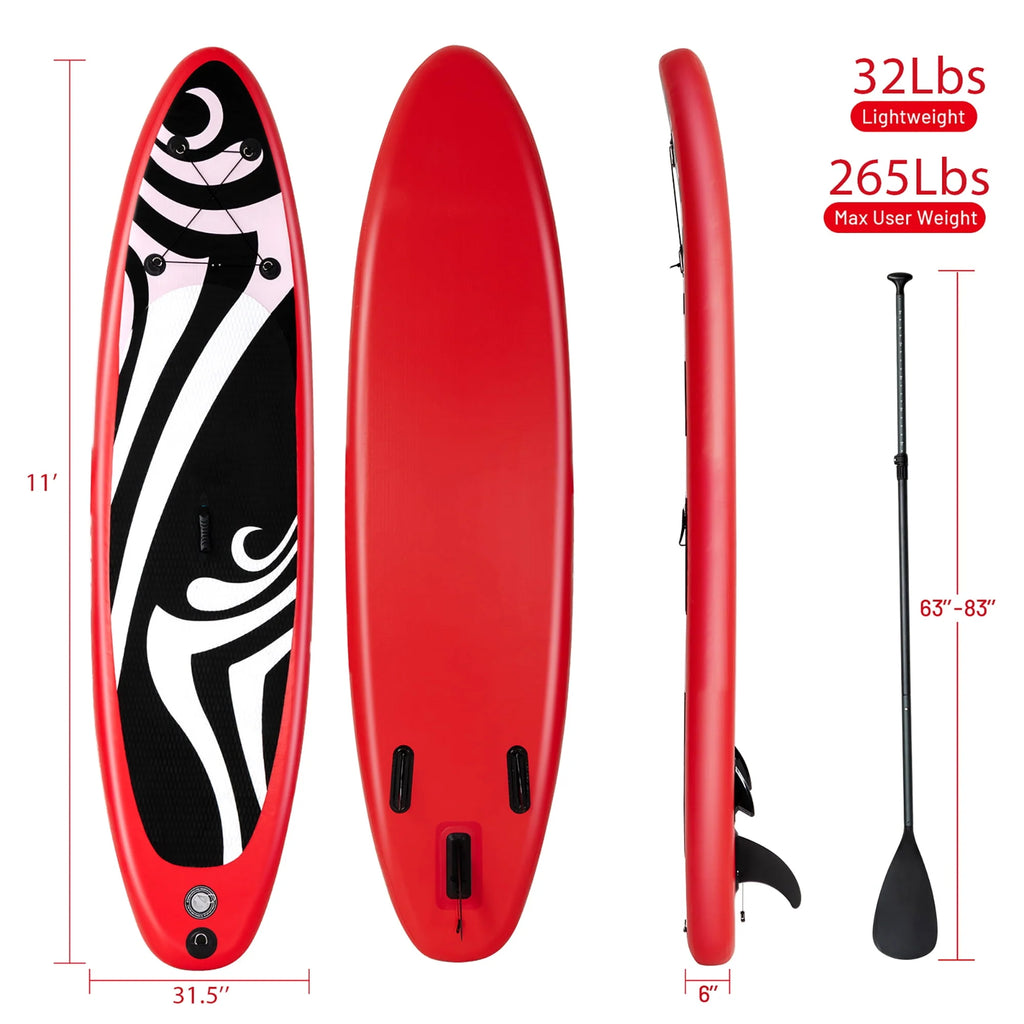 11' Inflatable Stand Up Paddle Board with Bag Paddle Pump Red Z2074