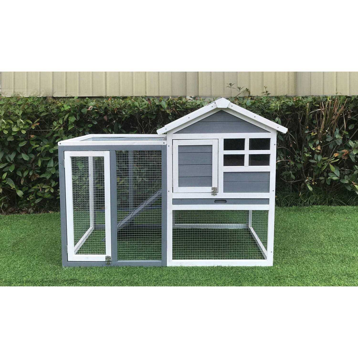 Outdoor Wooden Elevated Rabbit Hutch with Ramp A454591