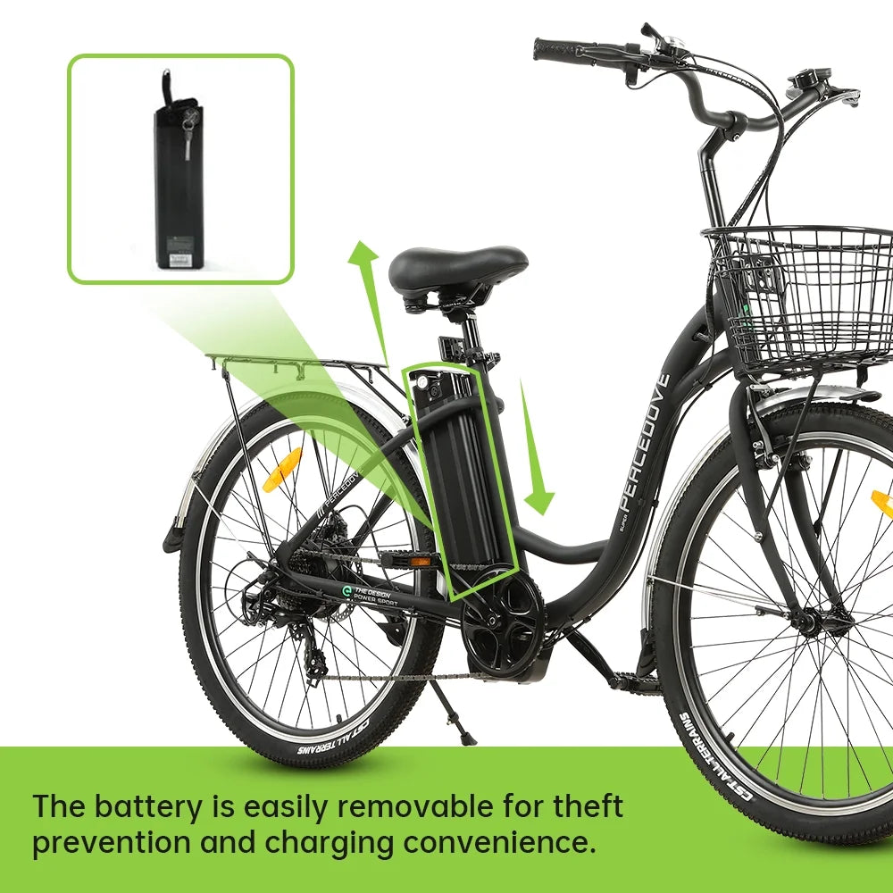 350 W 26" Step Through Electric Bicycle with Basket E69515