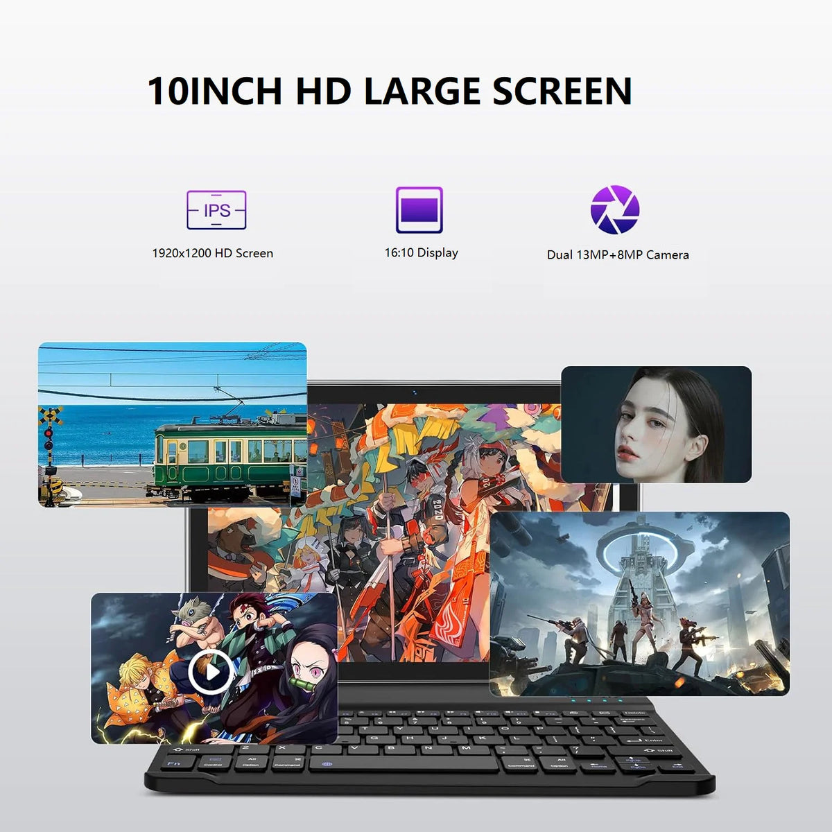 10 Inch Android Tablet with Keyboard 128GB ROM Octa-Core 2 In 1 Tablet K818