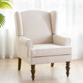 Tan Twill Upholstered Wingback Accent Chair with Solid Wood Legs I8951