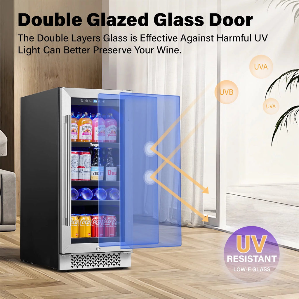 15" 80 Cans Beverage Refrigerator with Glass Door and Lock T614540